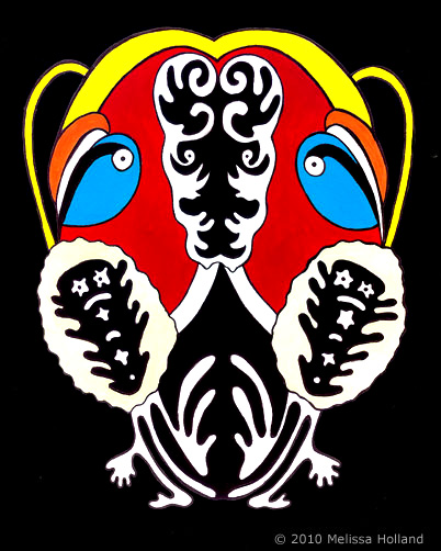 An illustration by Melissa Holland called 4 Faces (Janus). It was created using gouache on watercolour paper.