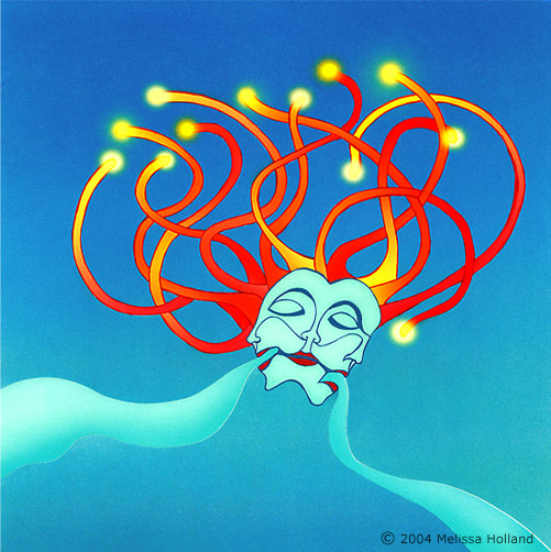 An illustration by Melissa Holland called Electric Medusa. It was created using airbrushed ink, gouache and pencil on paper board, and Photoshop.