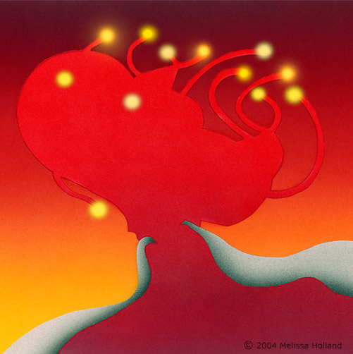 An illustration by Melissa Holland called Electric Medusa (rear). It was created using airbrushed ink, gouache and pencil on paper board, and Photoshop.