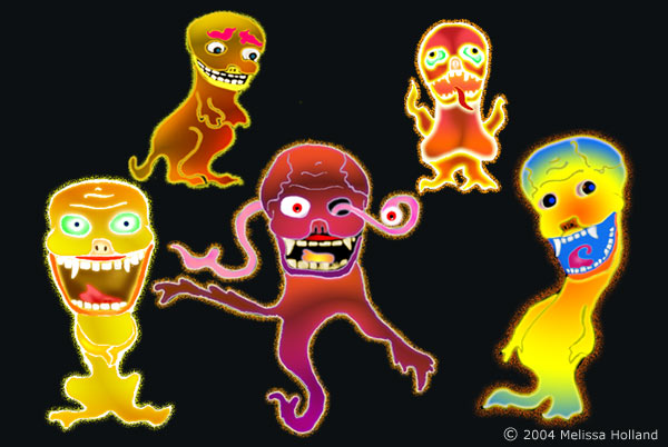 An illustration by Melissa Holland called Fire Demons. It was created using graphite on paper and Photoshop.