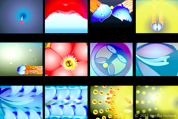 A series of still shots from a 2D digital animation by Melissa Holland called Rose.