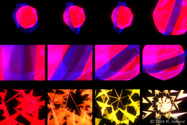 A series of still shots from a 3D digital animation by Melissa Holland called Space.